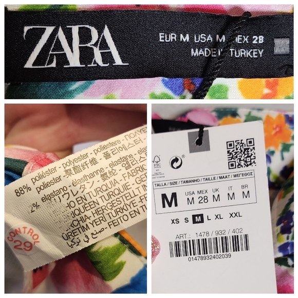 NWT Zara Highwaist Multi Floral Printed Straight Leg Pants Pockets Size Medium - Picture 3 of 16